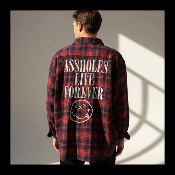 assholes live forever Other - Plaid Red and Black Casual Button Down Shirt